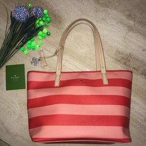 Coral and Pink Striped Tote